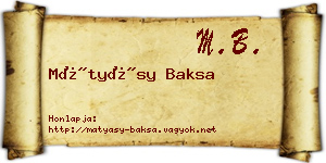 Mátyásy Baksa névjegykártya